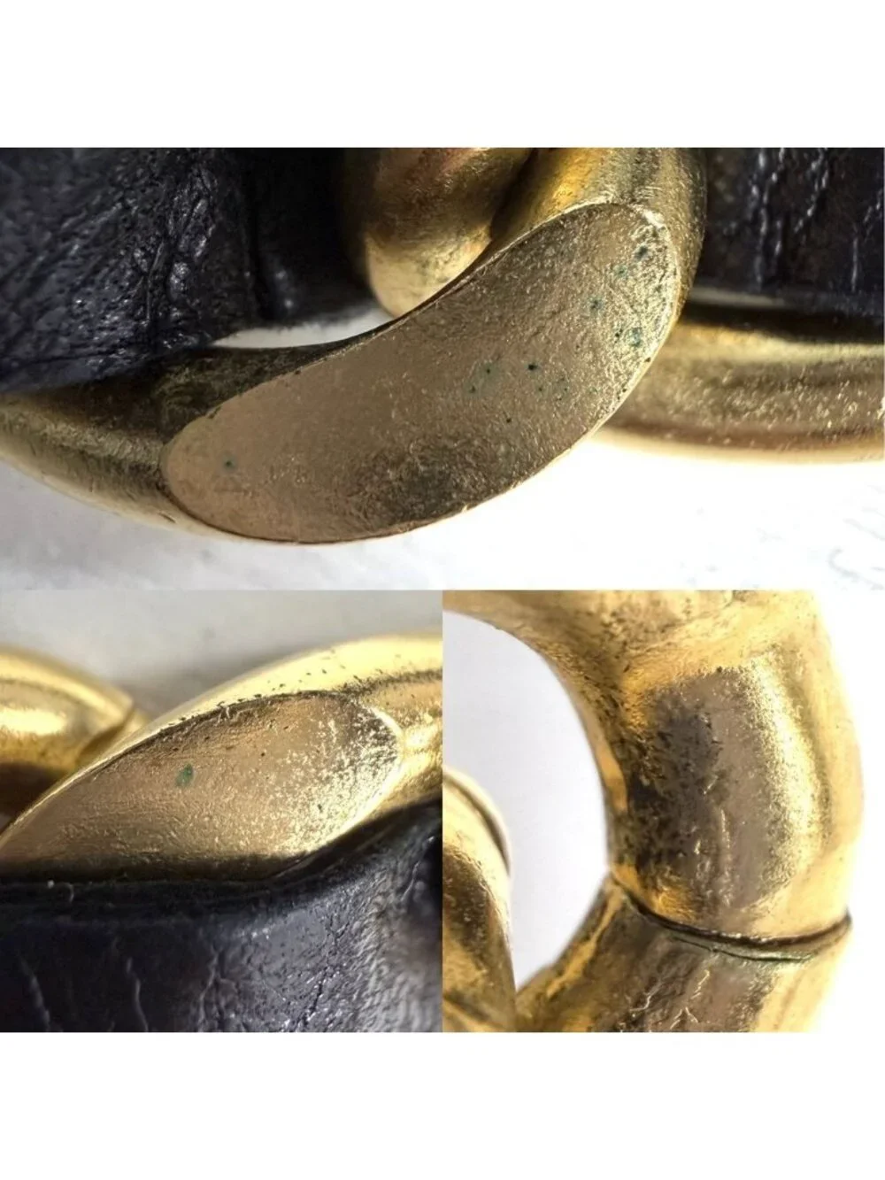 Chanel Choker CC Logo Plate Necklace Adjustable Leather 95P Gold Black